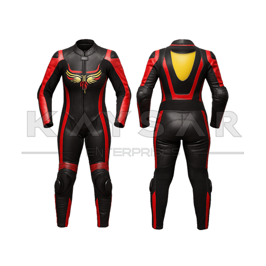 KE-W-260 Black and Red Motorbike Leather Suit for Women