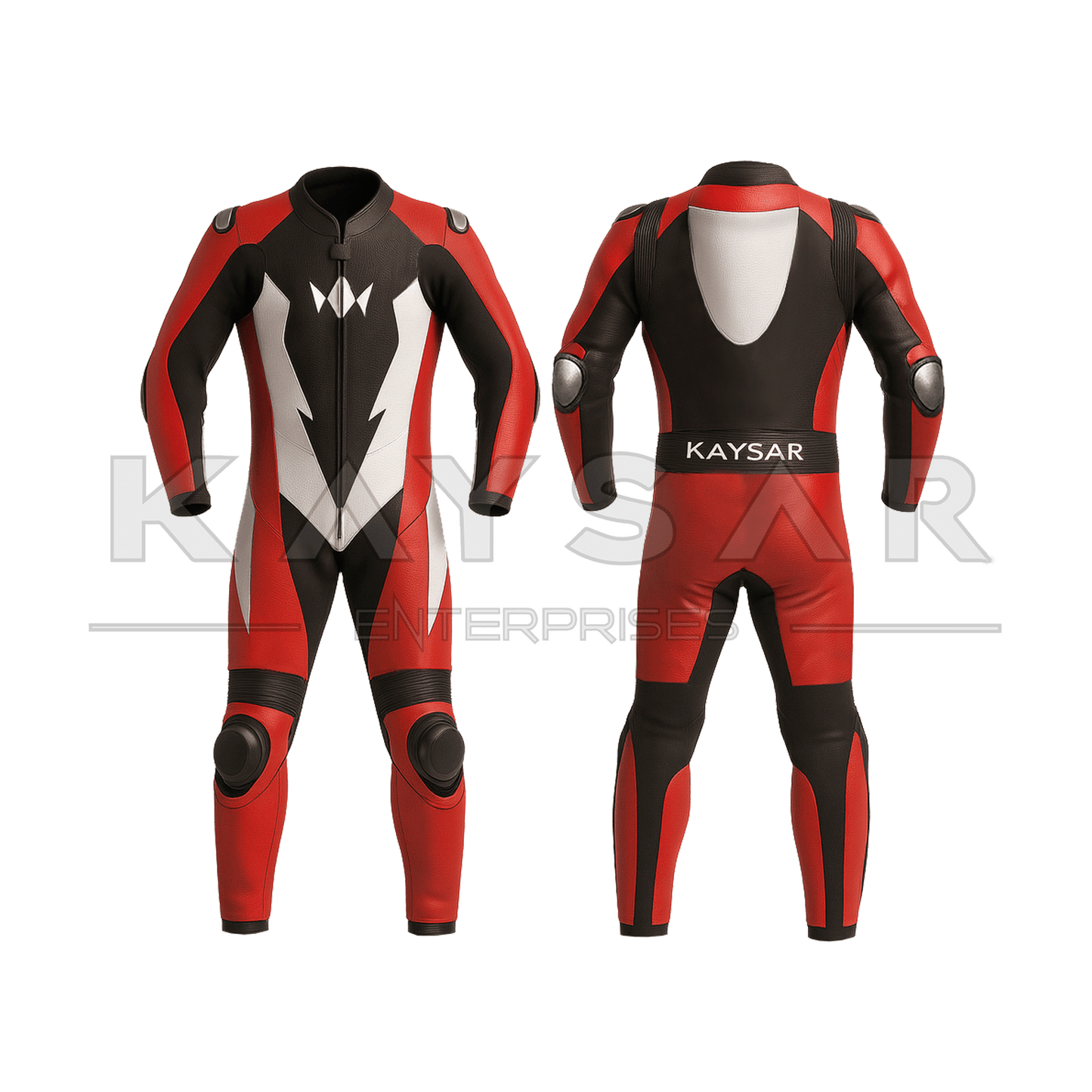KE-270 Red with White Motorbike Leather Suit for Men