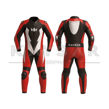 KE-270 Red with White Motorbike Leather Suit for Men