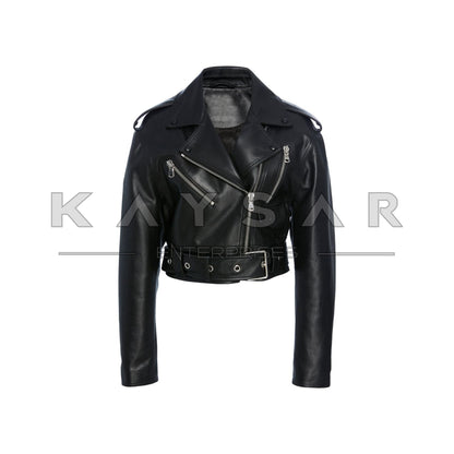 KE-W-204 Black Fashion Leather Jacket for Women