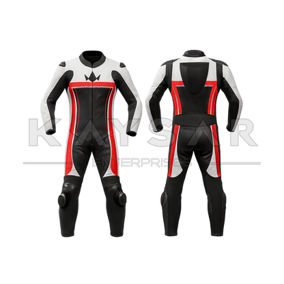 KE-261 White with Red Motorbike Leather Suit for Men