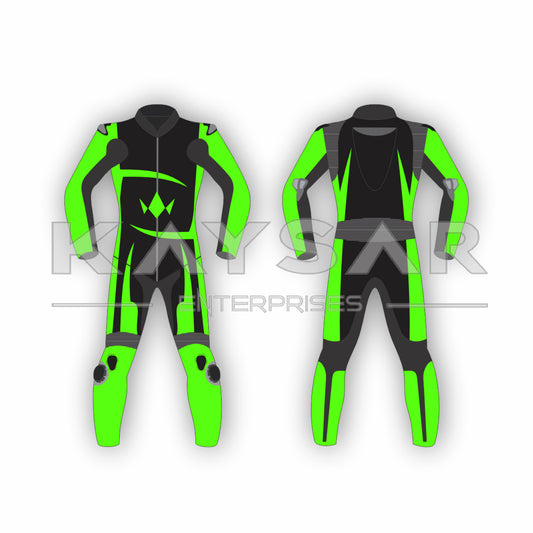 KE-211 Ninja Green and Black Motorbike Leather Suit for Men & Women