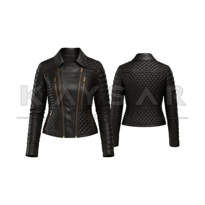 KE-F-901 Black Vintage Real Leather Jacket for Women