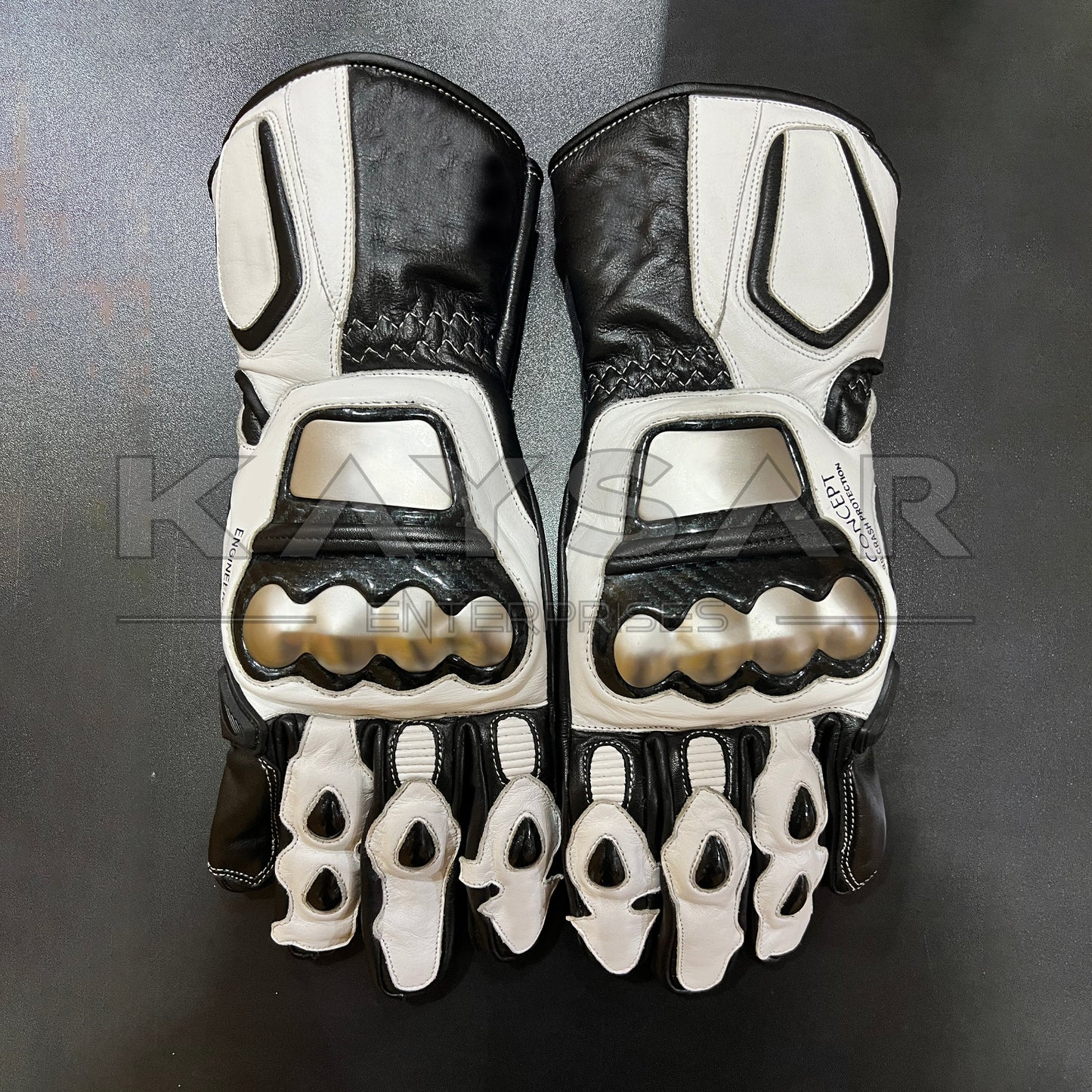 KE-22 White Black Motorbike Glove