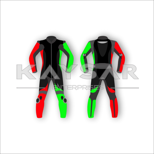 KE-203 Green, Red and Black Motorbike Leather Suit for Men & Women