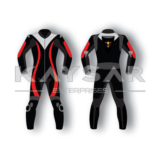 KE-209 Black & Silver customisable Motorbike Leather Suit for Men & Women