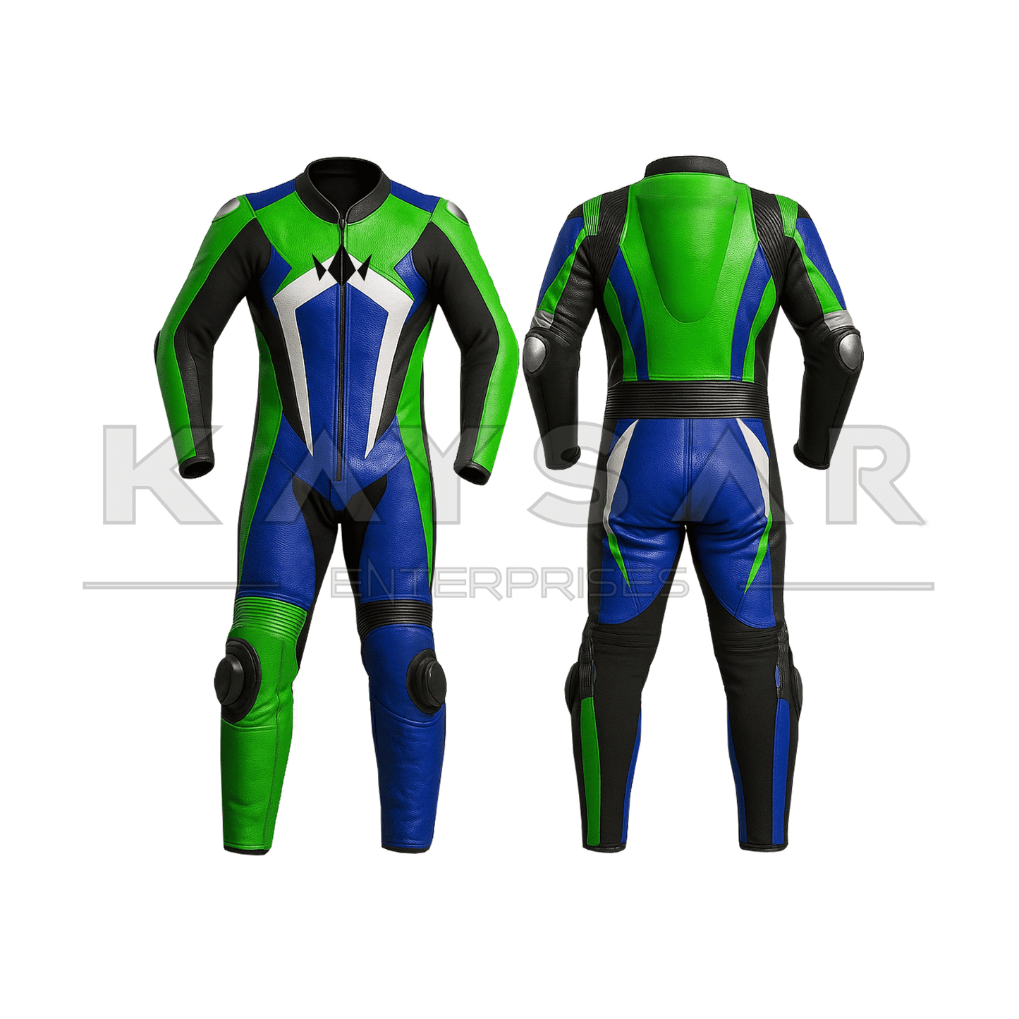 KE-280 Green and Blue Motorbike Leather Suit for Men