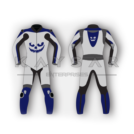 KE-210 Blue & Silver Customisable Motorbike Leather Suit for Men & Women