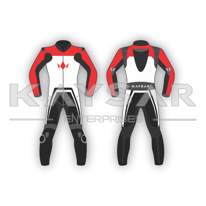 KE-239 White and Red Motorbike Leather Suit for Men & Women