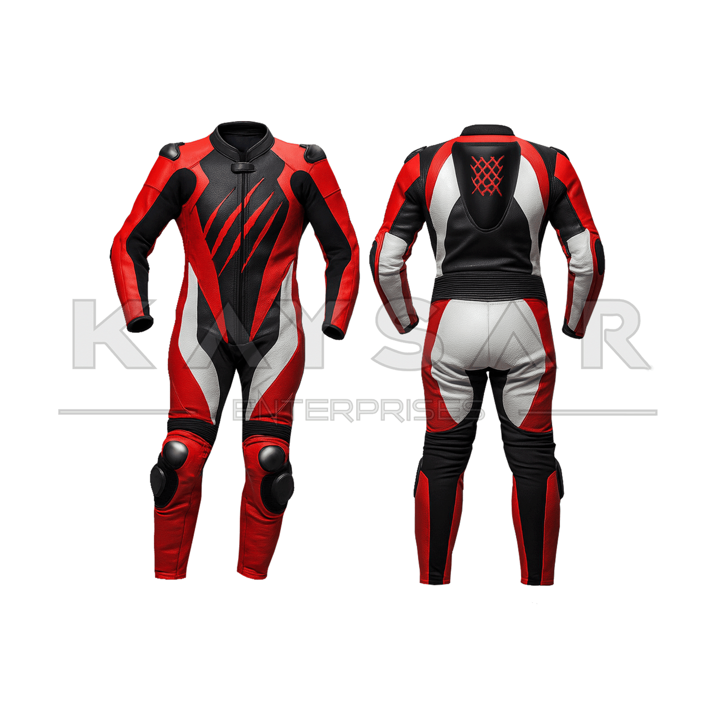 KE-276 Red And White Motorbike Leather Suit for Men