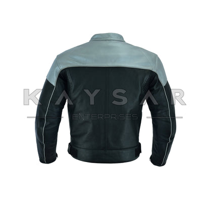 KE-F-503 Grey and Black Vintage Real Leather Jacket for Men