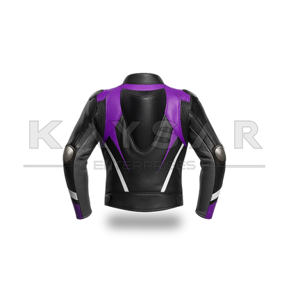 KE-736 Purple & Black Motorbike Leather Jacket for Men