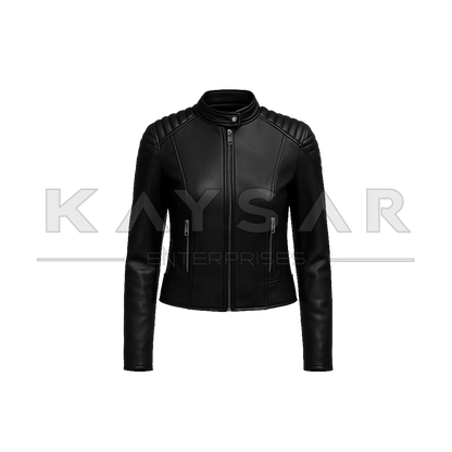 KE-F-904 Black Real Leather Jacket for Women
