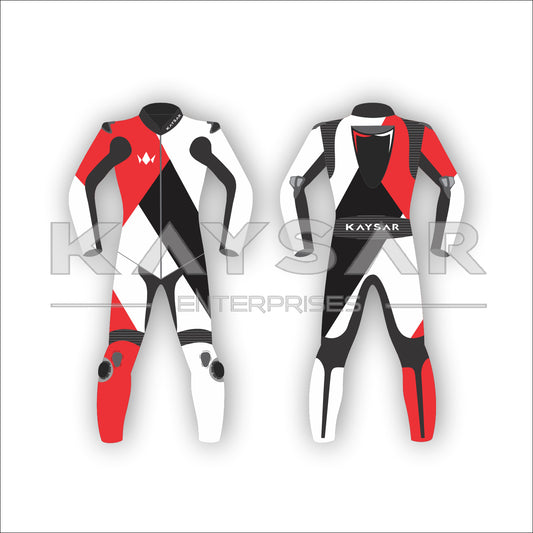 KE-207 White & Black Motorbike Leather Suit for Men & Women