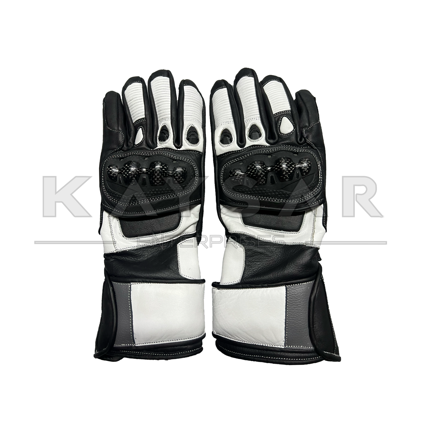 KE-30 White and Black Motorbike Leather Glove for Men & Women