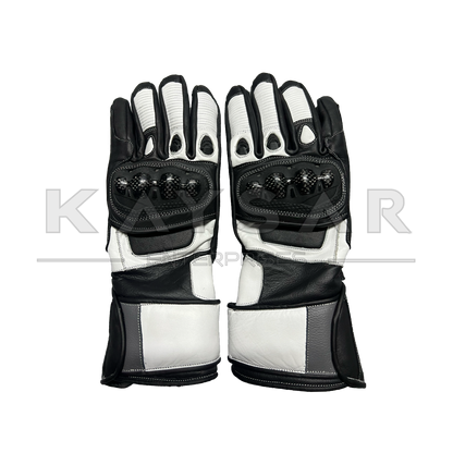 KE-30 White and Black Motorbike Leather Glove for Men & Women