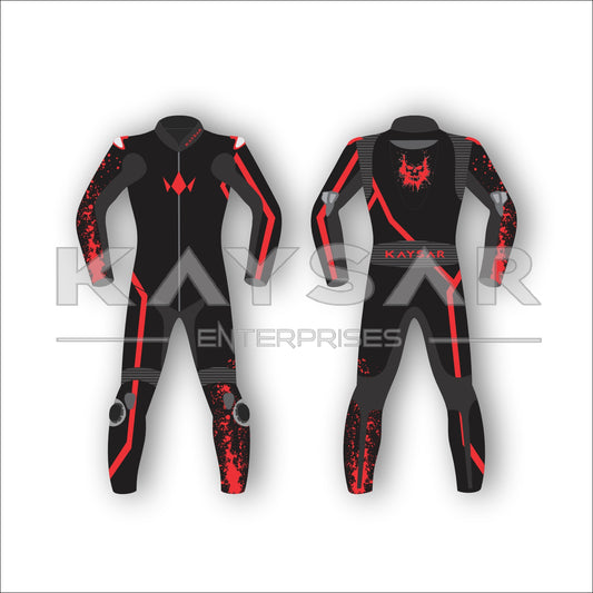 KE-201 Black and Red Motorbike Leather Suit for Men & Women