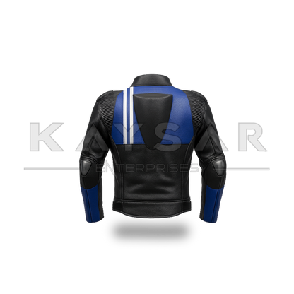 KE-738 Blue Motorbike Leather Jacket for Men