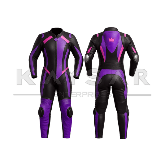 KE-W-255 Purple with Pink Motorbike Leather Suit for Women