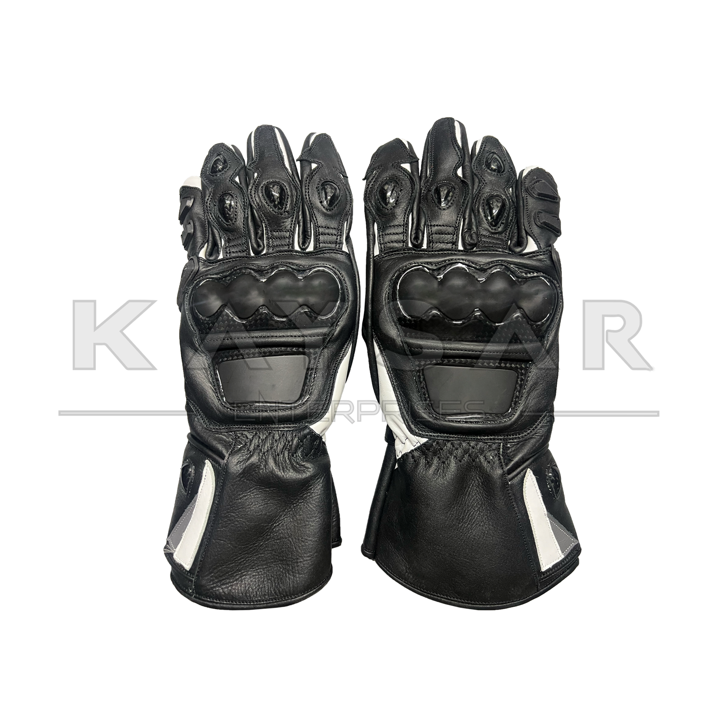 KE-31 White and Black Motorbike Leather Glove for Men & Women