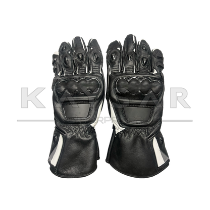 KE-31 White and Black Motorbike Leather Glove for Men & Women