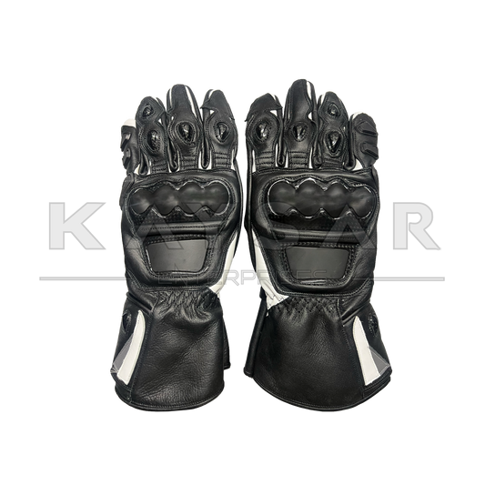 KE-31 White and Black Motorbike Leather Glove for Men & Women