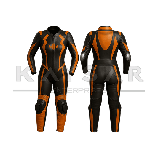 KE-W-253 Orange Motorbike Leather Suit for Women