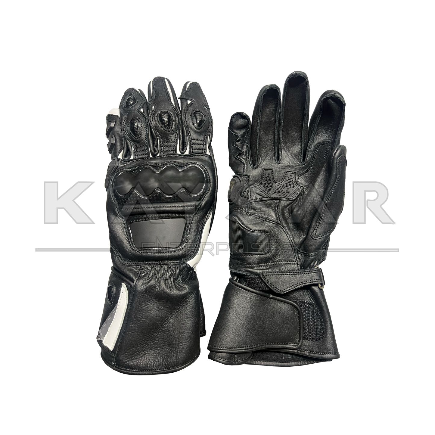 KE-31 White and Black Motorbike Leather Glove for Men & Women