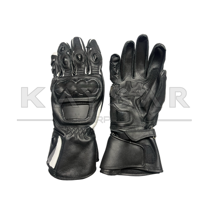 KE-31 White and Black Motorbike Leather Glove for Men & Women