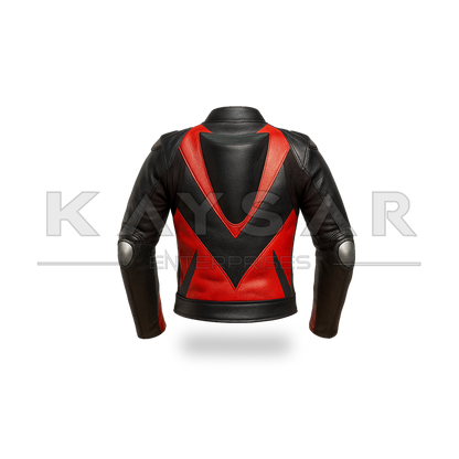 KE-734 Black Red Motorbike Leather Jacket for Men