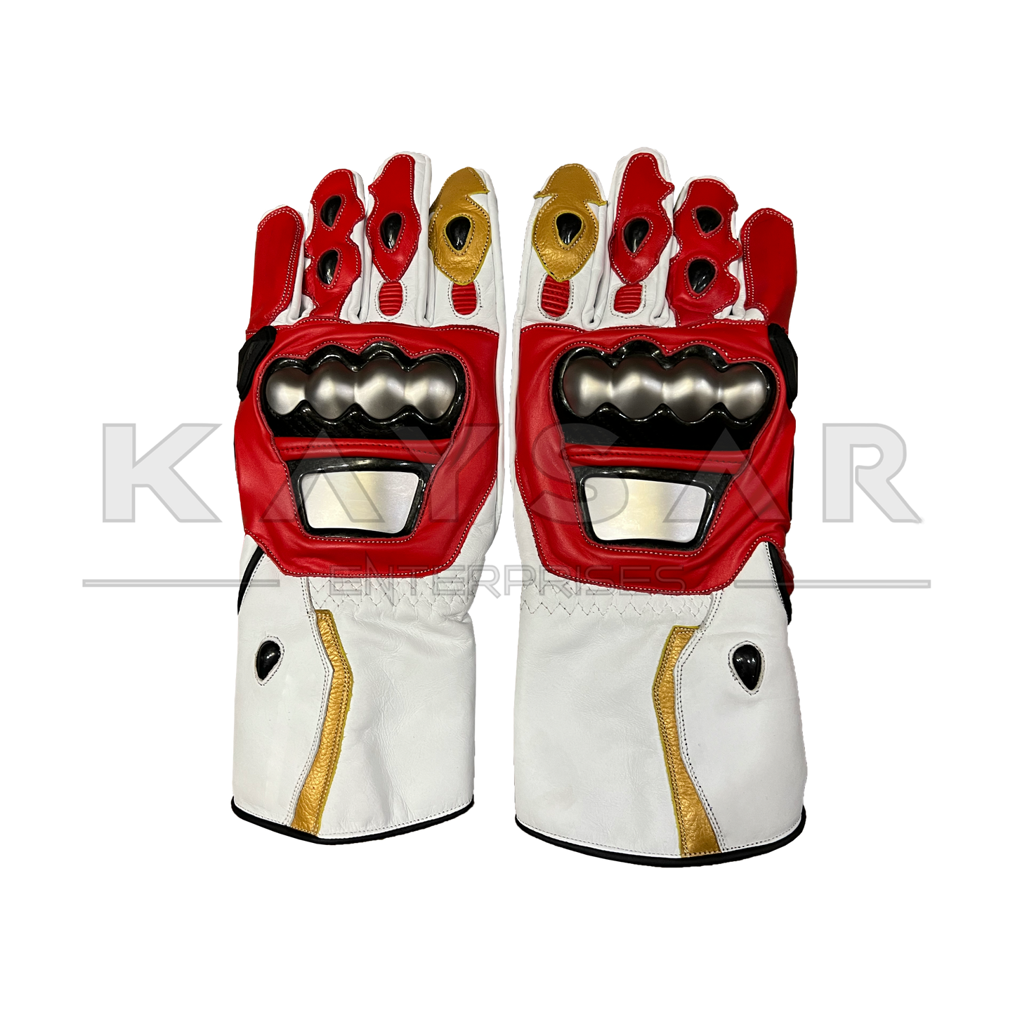 KE-27 Red and White Motorbike Leather Glove for Men & Women