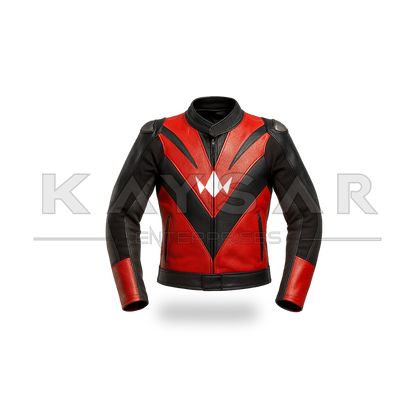 KE-734 Black Red Motorbike Leather Jacket for Men