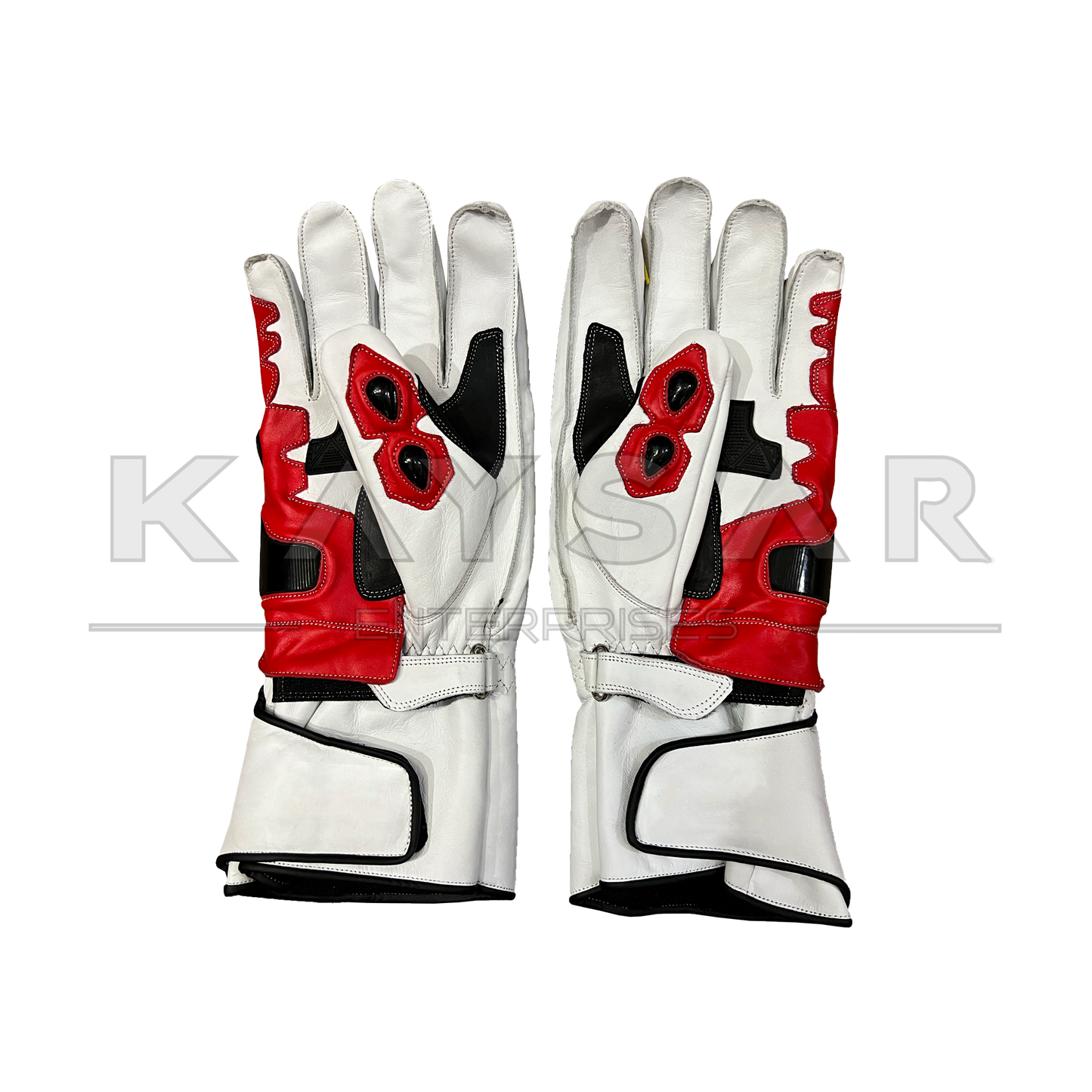 KE-27 Red and White Motorbike Leather Glove for Men & Women