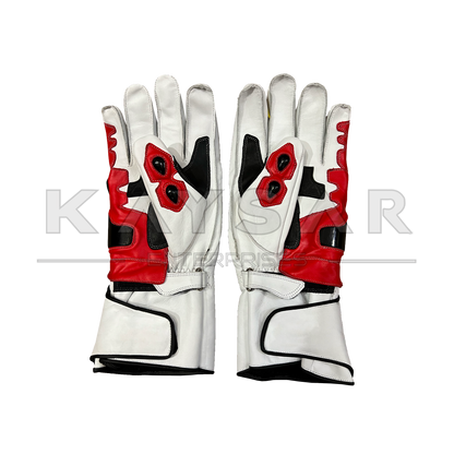 KE-27 Red and White Motorbike Leather Glove for Men & Women