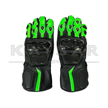 KE-28 Ninja Green Motorbike Leather Glove for Men & Women