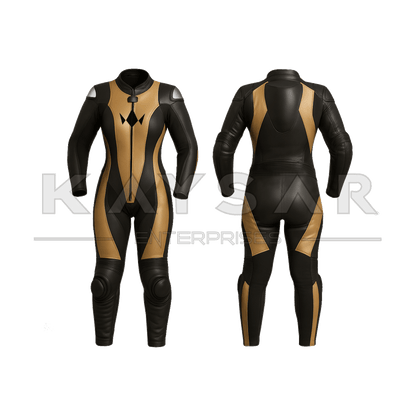 KE-W-261 Black and Golden Motorbike Leather Suit for Women