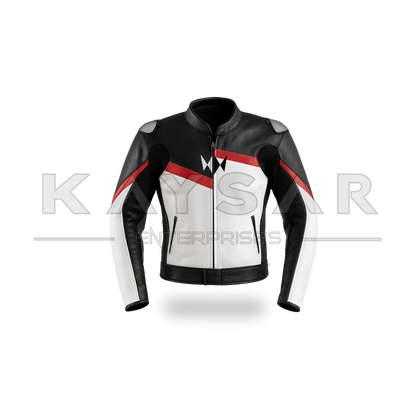 KE-737 Red & Black Motorbike Leather Jacket for Men