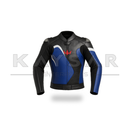 KE-743 Blue Motorbike Leather Jacket for Men