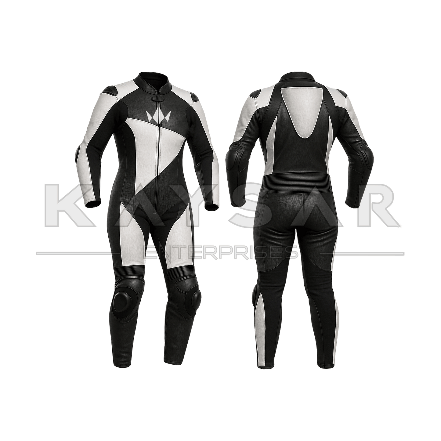 KE-W-266 Black and White Motorbike Leather Suit for Women