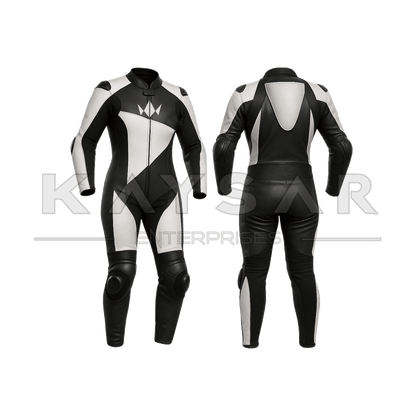 KE-W-266 Black and White Motorbike Leather Suit for Women