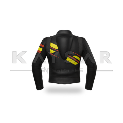 KE-733 Black Yellow Motorbike Leather Jacket for Mens