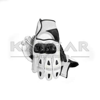 KE-23 White Black Motorbike Glove