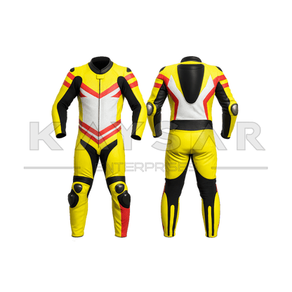 KE - 255 Yellow Motorbike Leather Suit for Men - Kaysar Enterprises