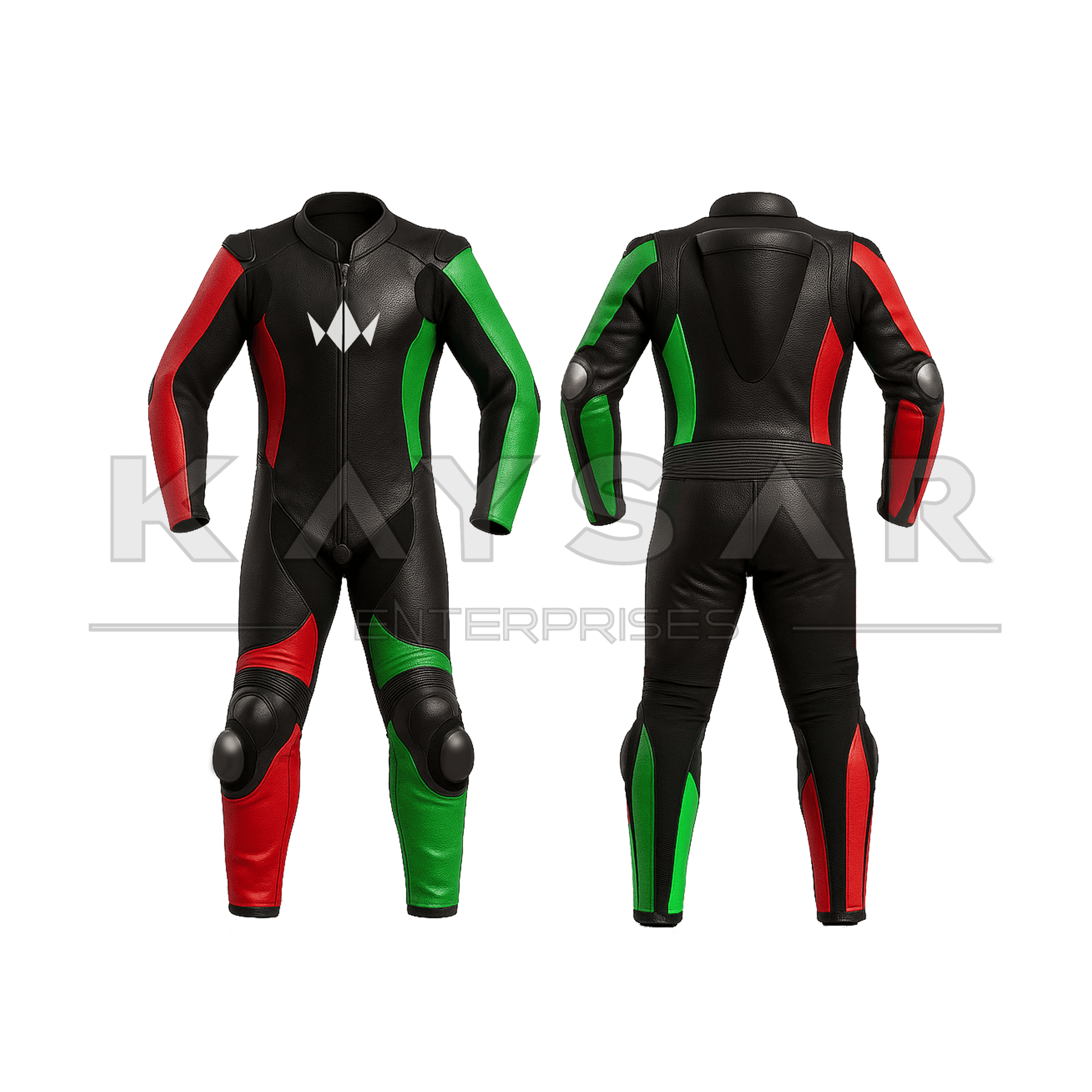 KE - 256 Red and Green Motorbike Leather Suit for Men - Kaysar Enterprises