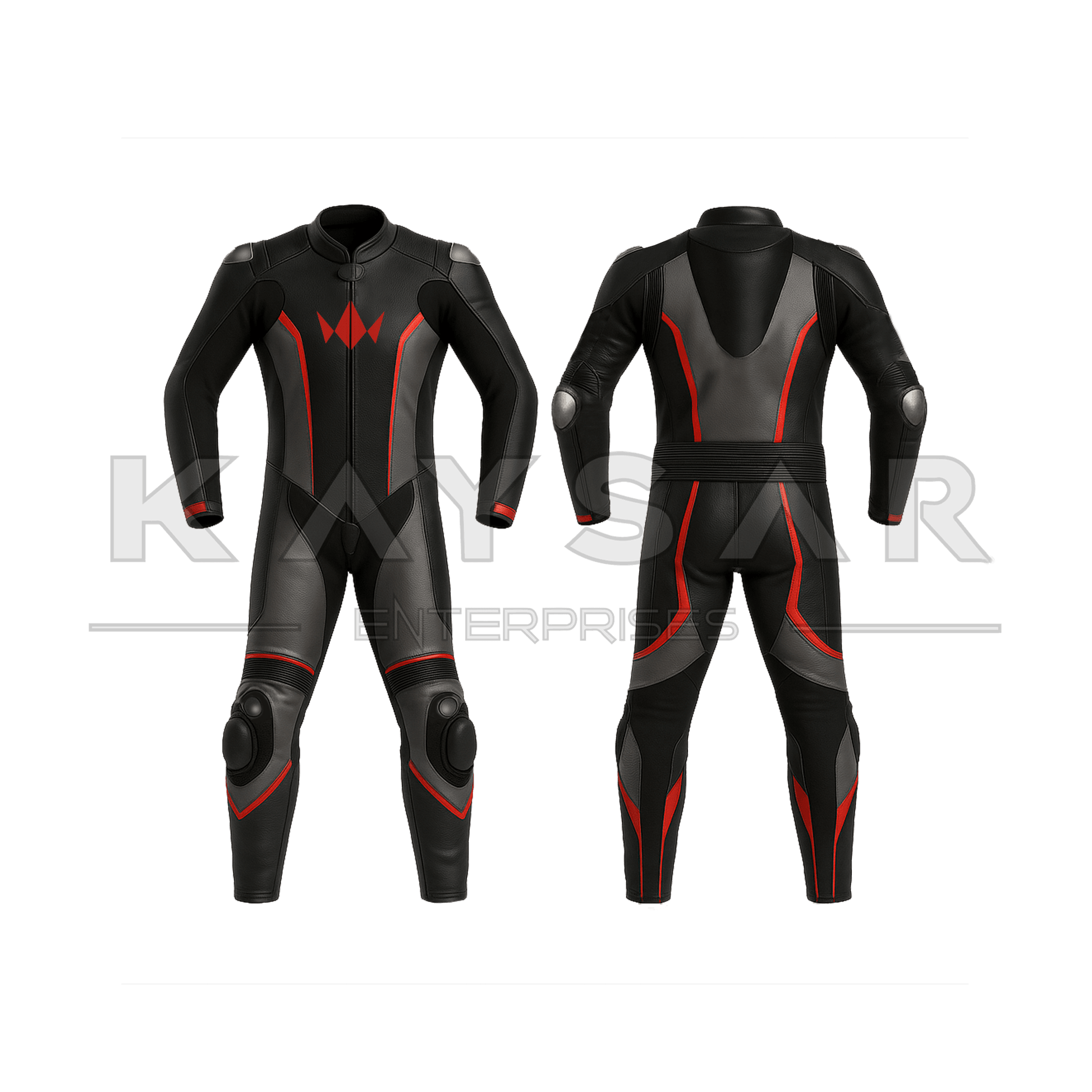 KE - 259 Grey & Red Motorbike Leather Suit for Men - Kaysar Enterprises