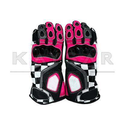 KE - 26 Pink Motorbike Leather Glove for Men & Women - Kaysar Enterprises