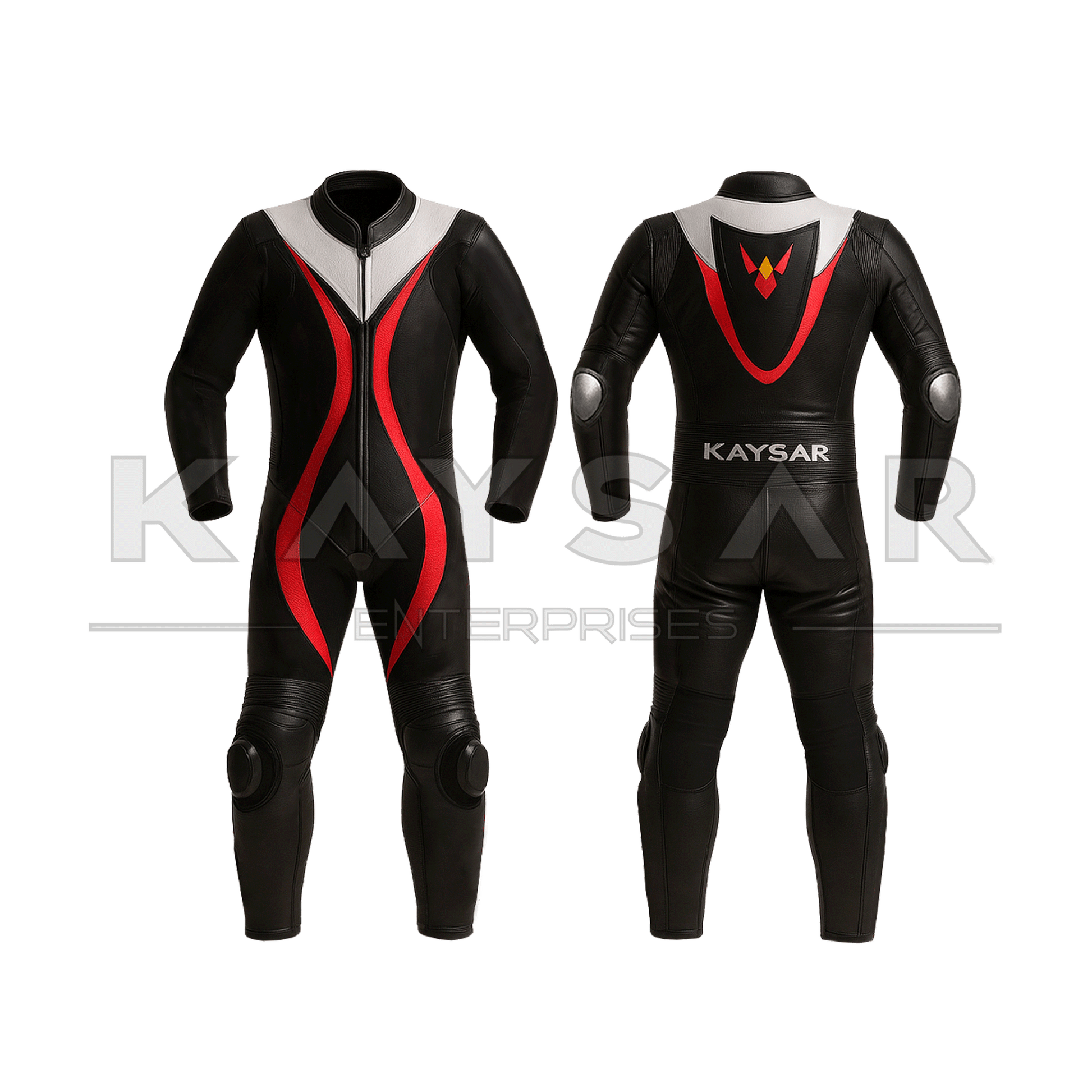 KE - 263 Red & Silver Motorbike Leather Suit for Men - Kaysar Enterprises