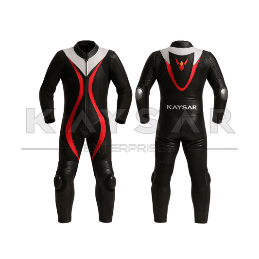 KE - 263 Red & Silver Motorbike Leather Suit for Men - Kaysar Enterprises