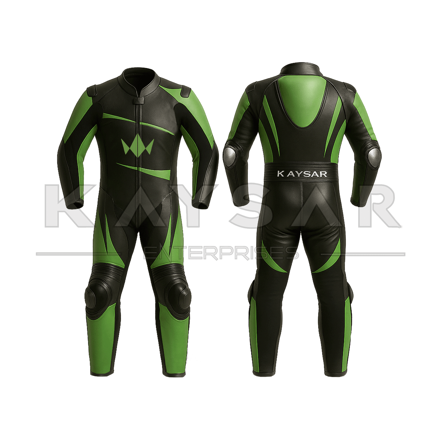 KE - 265 Ninja Green Motorbike Leather Suit for Men - Kaysar Enterprises