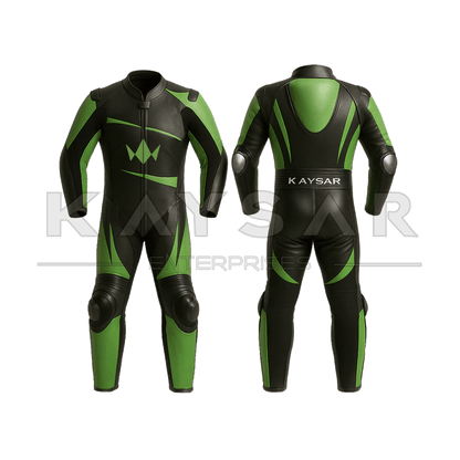 KE - 265 Ninja Green Motorbike Leather Suit for Men - Kaysar Enterprises